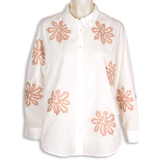 Rubicon BLOOM weisse Bluse mit taupe Stickerei 1434